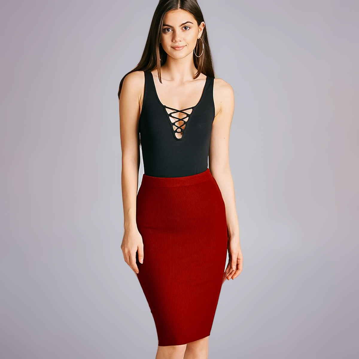 Red Bodycon Skirt Knee length Dulce Boutique